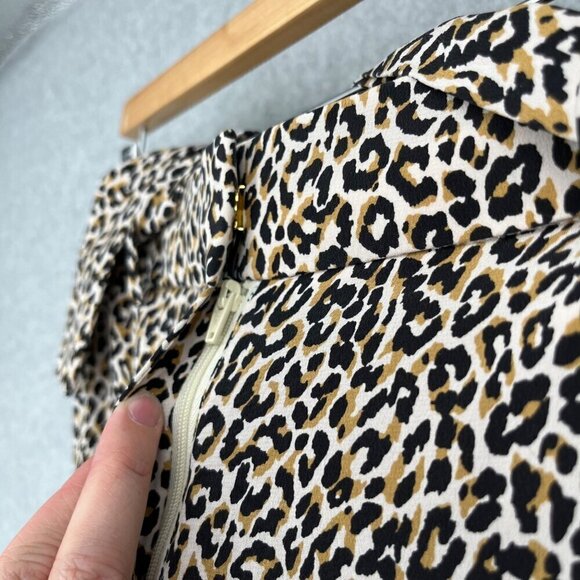 J Crew Womens Wide Leg Silk Pants Size 8 Animal Print Neutral Crop Belted Office - Picture 4 of 13